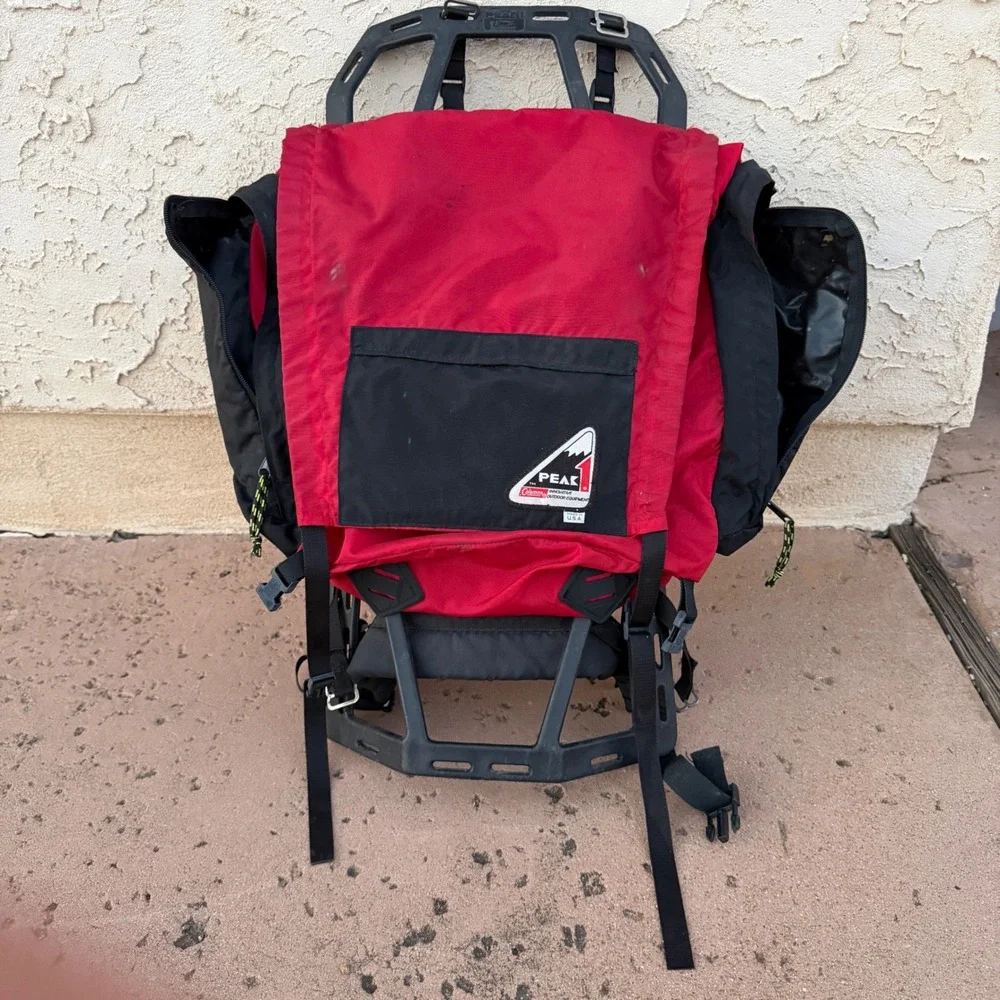 Vintage Coleman Peak 1 External Frame Backpack Red Black Hiking Camping USA Made